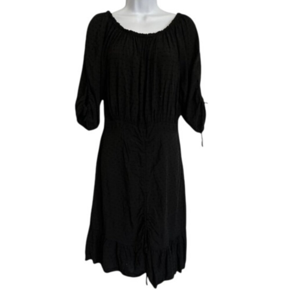 Alice Rinaldi Clip Dot Dress Black 1/2 Sleeve Ruched Made in Italy Size 2